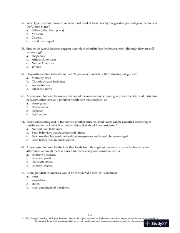 Food and Culture 6th Edition Test Bank - Page 7 preview image
