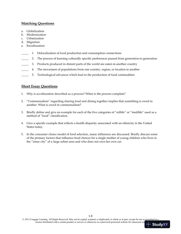 Food and Culture 6th Edition Test Bank - Page 9 preview image