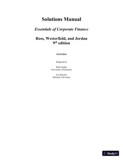 Essentials of Corporate Finance (Mcgraw-hill/Irwin Series in Finance, Insurance, and Real Estate) 9th Edition Solution Manual - Page 1 preview image