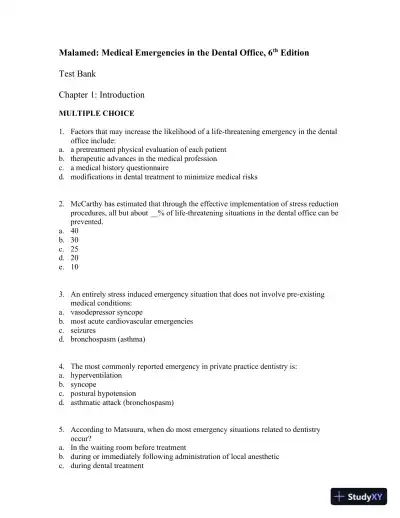 Medical Emergencies in the Dental Office 6th Edition Test Bank - Page 1 preview image