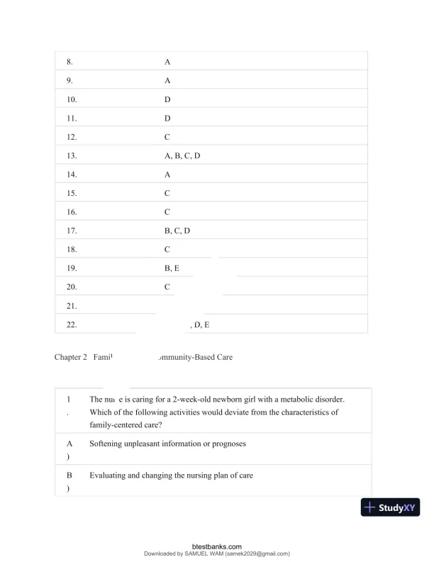 Test Bank for Maternity and Pediatric Nursing, 4th Edition (Chapters 1-51) - Page 12 preview image