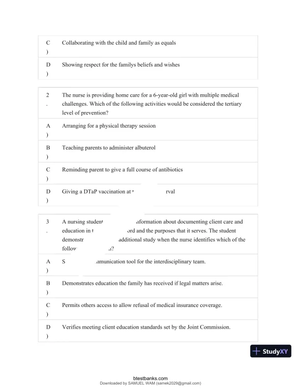 Test Bank for Maternity and Pediatric Nursing, 4th Edition (Chapters 1-51) - Page 13 preview image