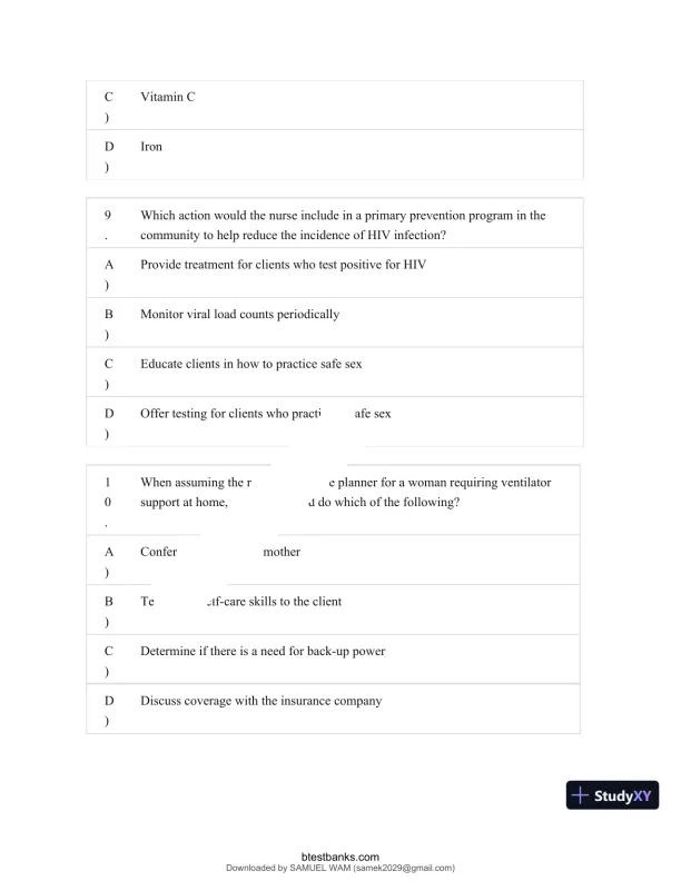 Test Bank for Maternity and Pediatric Nursing, 4th Edition (Chapters 1-51) - Page 16 preview image