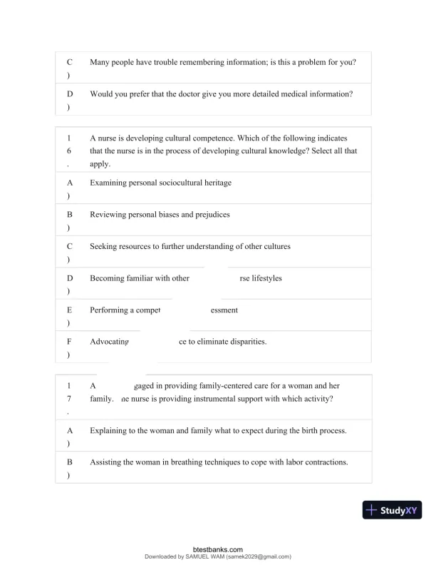 Test Bank for Maternity and Pediatric Nursing, 4th Edition (Chapters 1-51) - Page 19 preview image