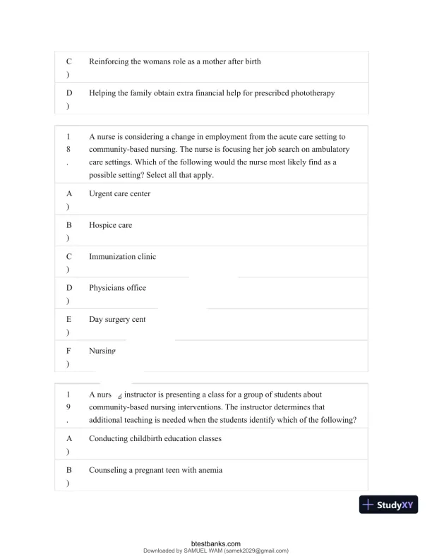 Test Bank for Maternity and Pediatric Nursing, 4th Edition (Chapters 1-51) - Page 20 preview image