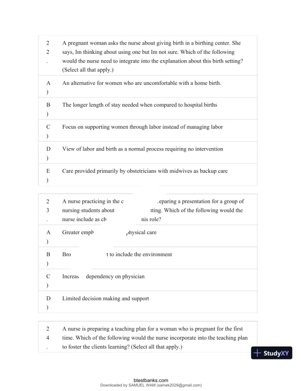 Test Bank for Maternity and Pediatric Nursing, 4th Edition (Chapters 1-51) - Page 22 preview image