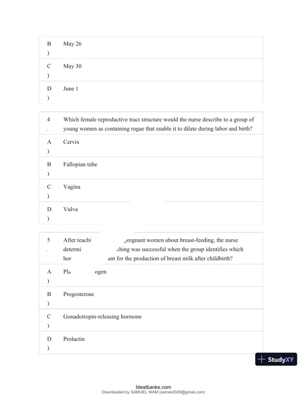 Test Bank for Maternity and Pediatric Nursing, 4th Edition (Chapters 1-51) - Page 26 preview image