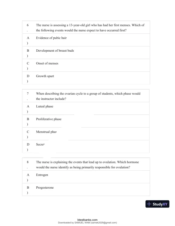 Test Bank for Maternity and Pediatric Nursing, 4th Edition (Chapters 1-51) - Page 27 preview image
