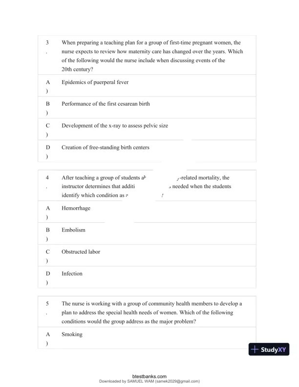 Test Bank for Maternity and Pediatric Nursing, 4th Edition (Chapters 1-51) - Page 3 preview image