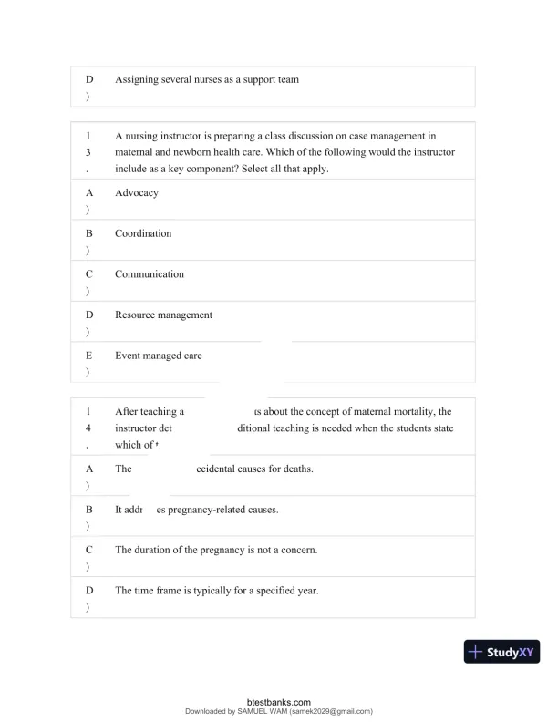 Test Bank for Maternity and Pediatric Nursing, 4th Edition (Chapters 1-51) - Page 7 preview image
