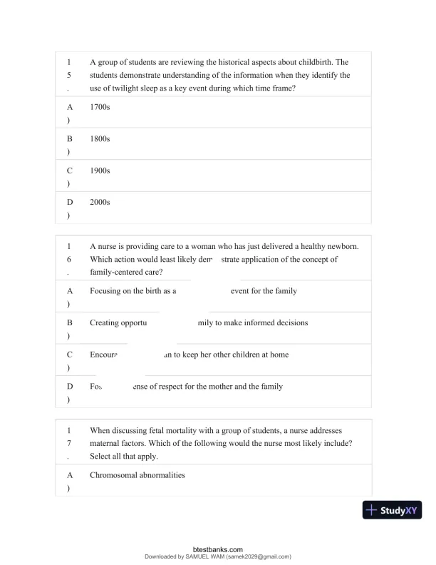 Test Bank for Maternity and Pediatric Nursing, 4th Edition (Chapters 1-51) - Page 8 preview image