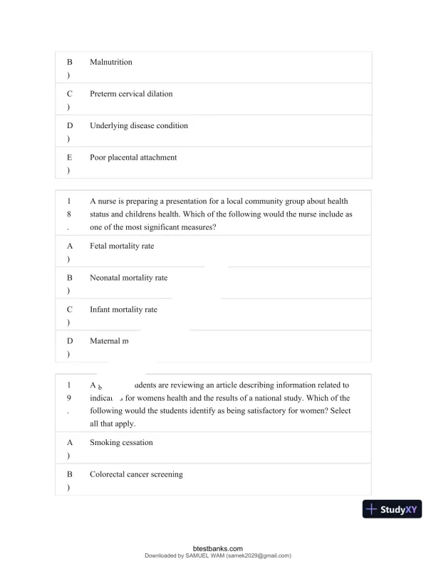 Test Bank for Maternity and Pediatric Nursing, 4th Edition (Chapters 1-51) - Page 9 preview image