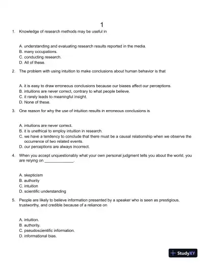 Methods in Behavioral Research 11th Edition Test Bank - Page 1 preview image