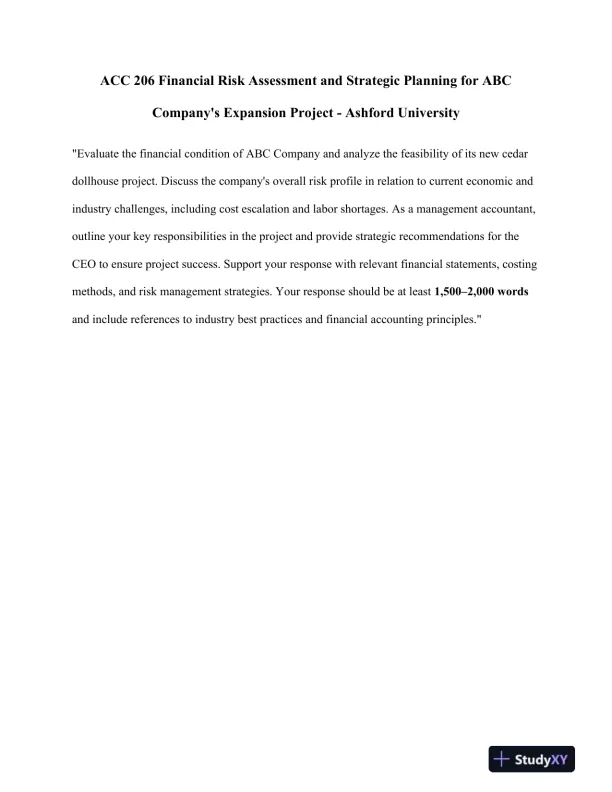 ACC 206 Financial Risk Assessment and Strategic Planning for ABC Company's Expansion Project - Ashford University - Page 1 preview image