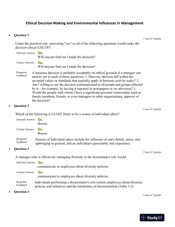 Ethical Decision-Making and Environmental Influences in Management - Page 1 preview image