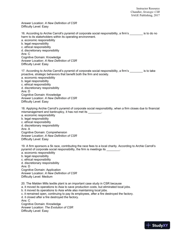 Strategic Corporate Social Responsibility: Sustainable Value Creation Fourth Edition Test Bank - Page 5 preview image