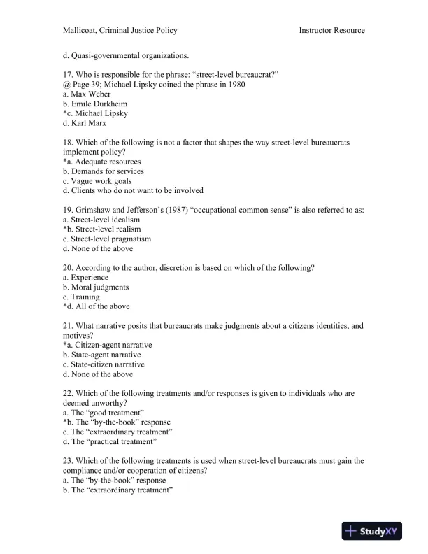 Criminal Justice Policy 1st Edition Test Bank - Page 16 preview image