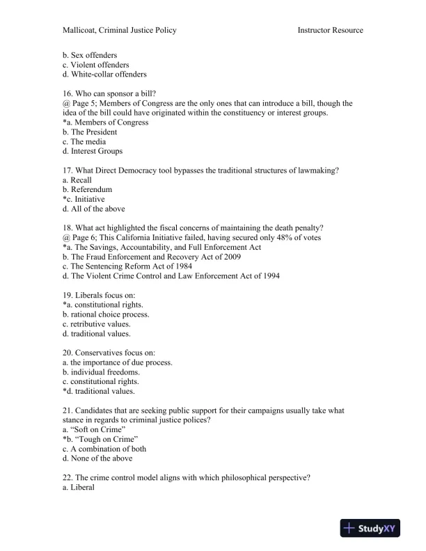 Criminal Justice Policy 1st Edition Test Bank - Page 4 preview image