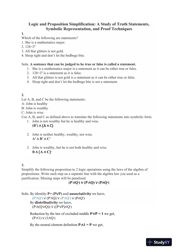 Logic and Proposition Simplification: A Study of Truth Statements, Symbolic Representation, and Proof Techniques - Page 1 preview image