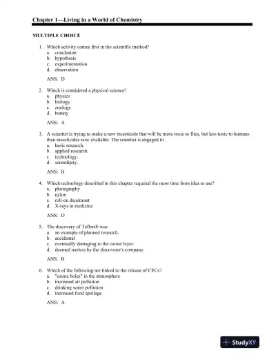 CHEM2: Chemistry in Your World 2nd Edition Test Bank - Page 1 preview image