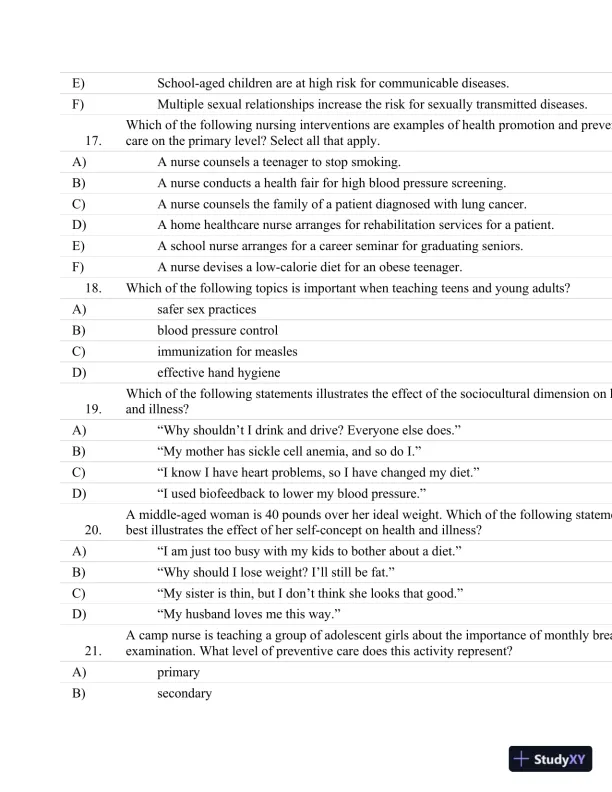 Test Bank For Fundamentals Of Nursing: The Art And Science Of Nursing Care Seventh, North American Edition Edition - Page 18 preview image