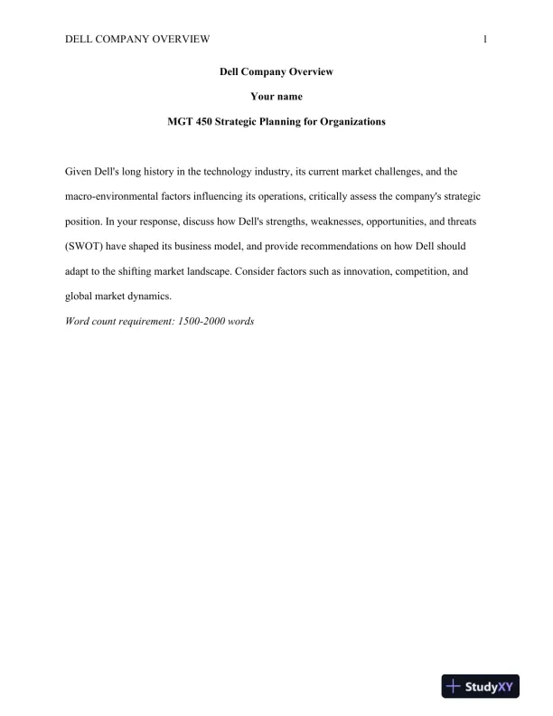 MGT 450 Strategic Planning for Organizations - Page 1 preview image