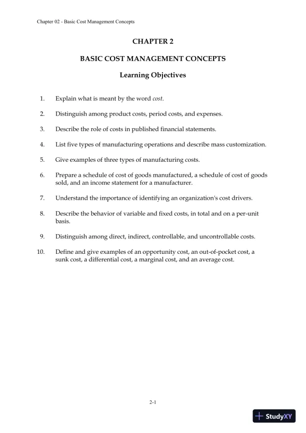 Solution Manual For Managerial Accounting: Creating Value in a Dynamic Business Environment, 10th Edition - Page 12 preview image