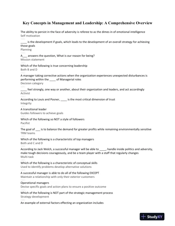 Key Concepts in Management and Leadership: A Comprehensive Overview - Page 1 preview image