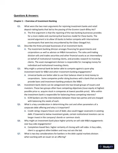Solution Manual for Investment Banks, Hedge Funds, and Private Equity, 3rd Edition - Page 1 preview image