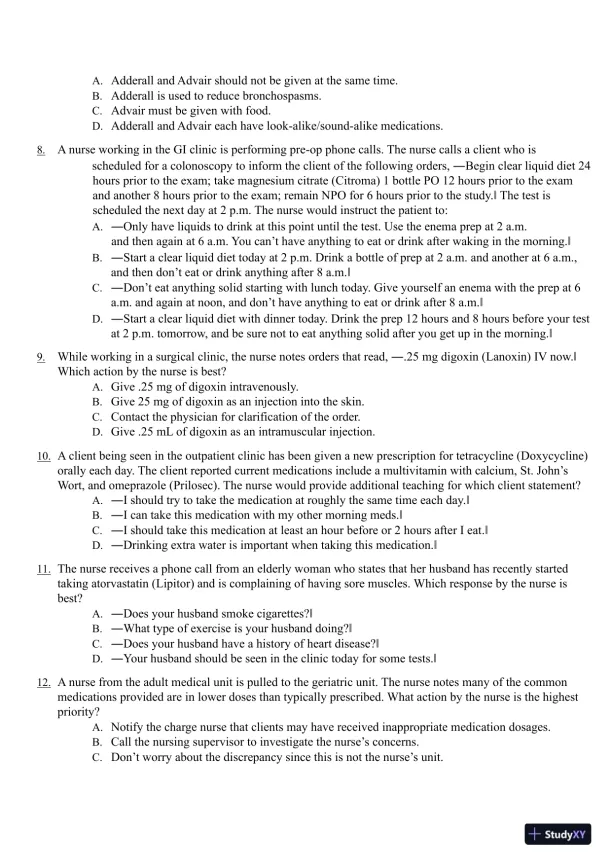 Test Bank for Pharmacology Clear and Simple A Guide to Drug Classifications and Dosage Calculations, 4th Edition (Chapters 1-20) - Page 12 preview image