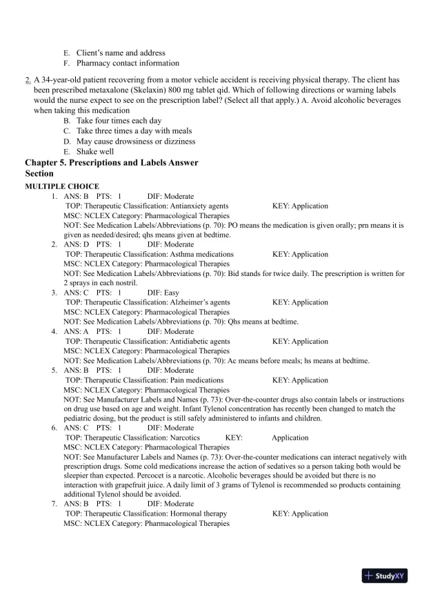 Test Bank for Pharmacology Clear and Simple A Guide to Drug Classifications and Dosage Calculations, 4th Edition (Chapters 1-20) - Page 25 preview image