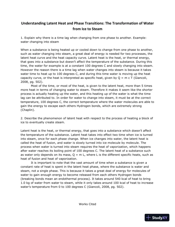 Understanding Latent Heat And Phase Transitions: The Transformation Of Water From Ice To Steam - Page 1 preview image