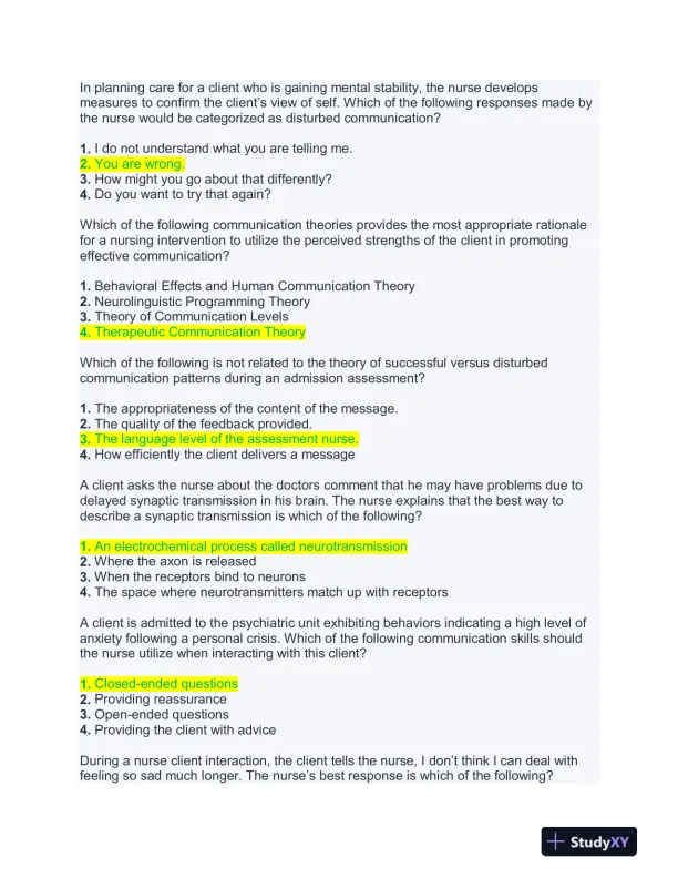NURS661 Mental Health Practice Exam With Answers (188 Solved Questions) - Page 6 preview image