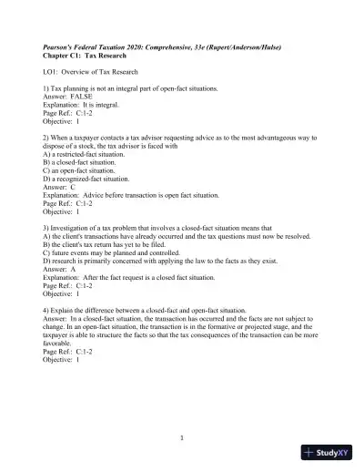 Pearson�s Federal Taxation 2020 Comprehensive 33rd Edition Test Bank - Page 1 preview image
