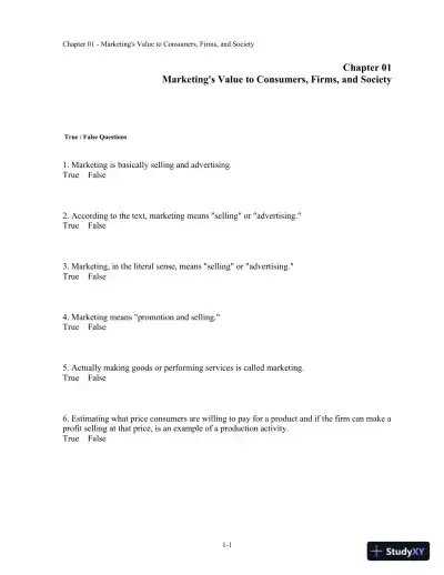 Test Bank For Basic Marketing: A Marketing Strategy Planning Approach, 18th Edition - Page 1 preview image