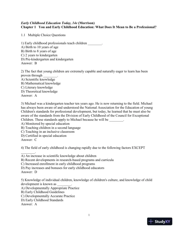 Test Bank for Early Childhood Education Today  , 14th Edition - Page 1 preview image