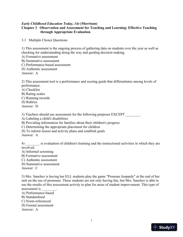 Test Bank for Early Childhood Education Today  , 14th Edition - Page 11 preview image