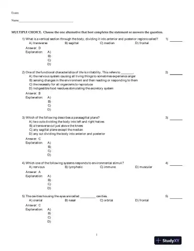 Human Anatomy And Physiology, 8th Edition Test Bank - Page 1 preview image