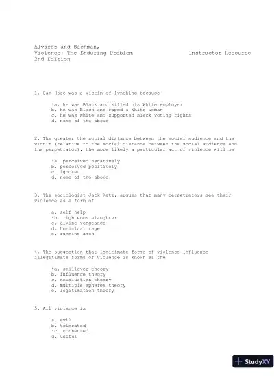 Violence: The Enduring Problem Second Edition Test Bank - Page 1 preview image
