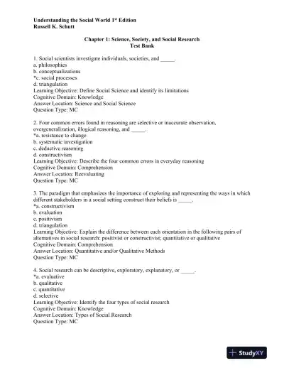 Understanding the Social World: Research Methods for the 21st Century 1st Edition Test Bank - Page 1 preview image