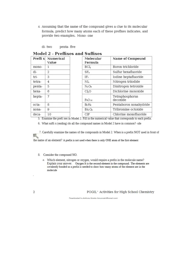 Naming Molecular Compounds - Page 2 preview image