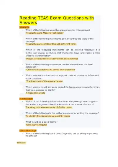 Reading TEAS Exam - Page 1 preview image