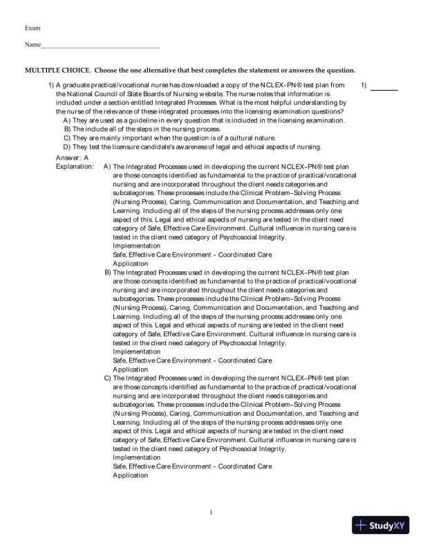 Test Bank For Fundamental Nursing Care, 2nd Edition - Page 1 preview image
