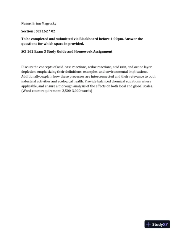 SCI 162 Exam 3 Study Guide and Homework Assignment - Page 1 preview image
