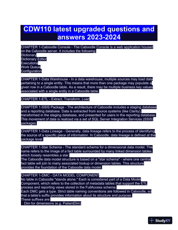 2023-2024 CDW110 Pracice Exam with Answers (120 Solved Questions) - Page 1 preview image
