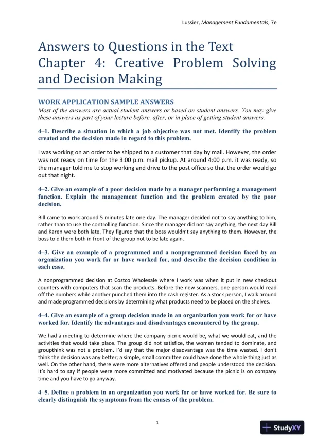 Management Fundamentals: Concepts, Applications, and Skill Development 7th Edition Solution Manual - Page 28 preview image