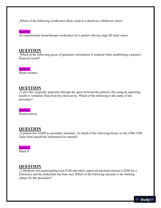2024-2025 NHA CBCS Exam with Answers (222 Solved Questions) - Page 10 preview image