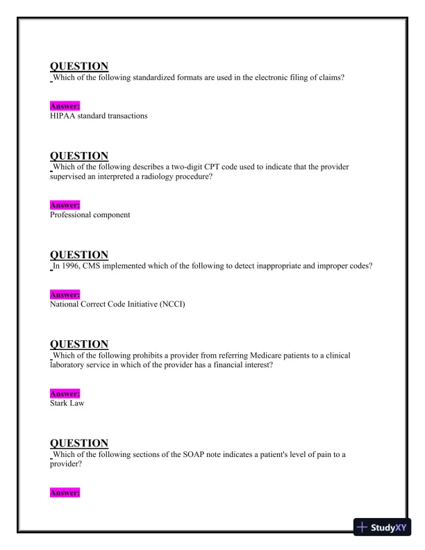 2024-2025 NHA CBCS Exam with Answers (222 Solved Questions) - Page 15 preview image