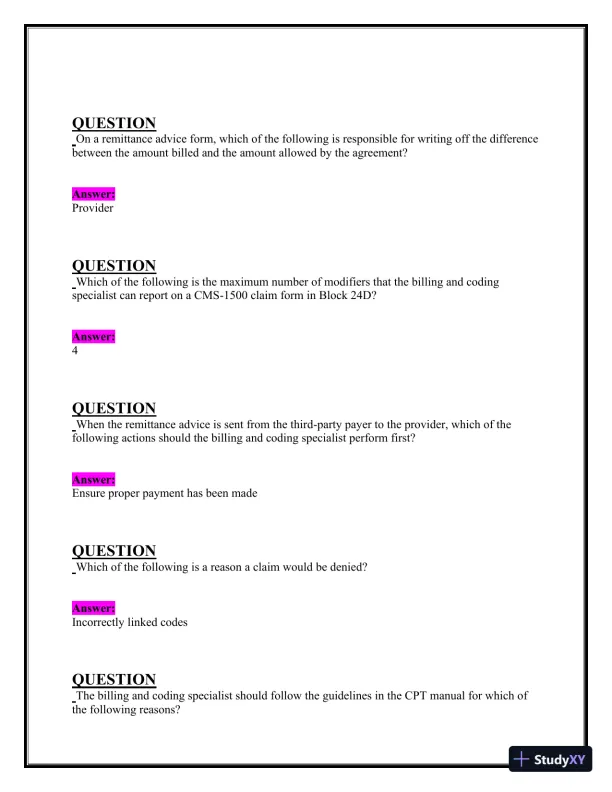 2024-2025 NHA CBCS Exam with Answers (222 Solved Questions) - Page 4 preview image