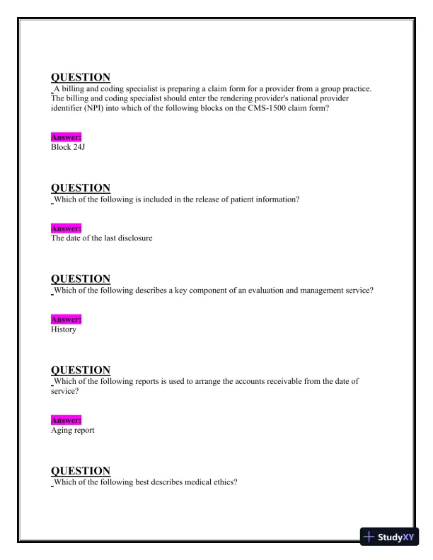 2024-2025 NHA CBCS Exam with Answers (222 Solved Questions) - Page 8 preview image